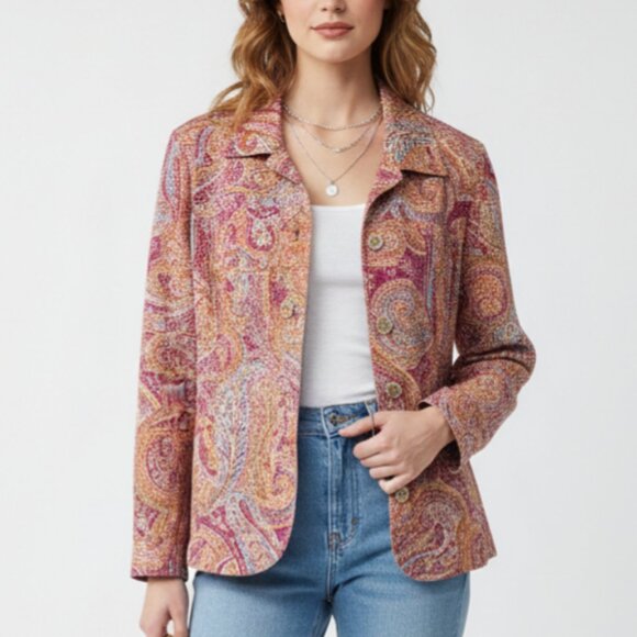 Coldwater Creek Jacket Orange Pink Paisley Boho Casual Cotton 1X - Picture 8 of 8